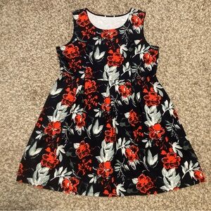 Gilli Navy, Red & Gray Floral Knee-Length Sleeveless Skater Dress, Sz 1X